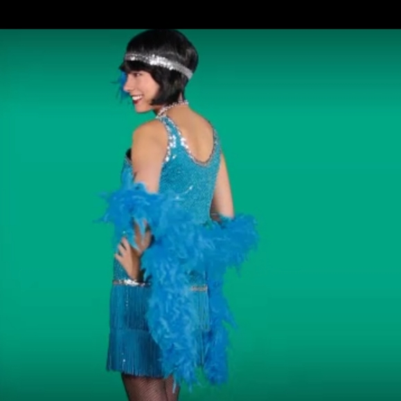 6pc Turquoise Sexy 1920's Flapper Fringe & Sequins Costume (Girls M) - Picture 9 of 10